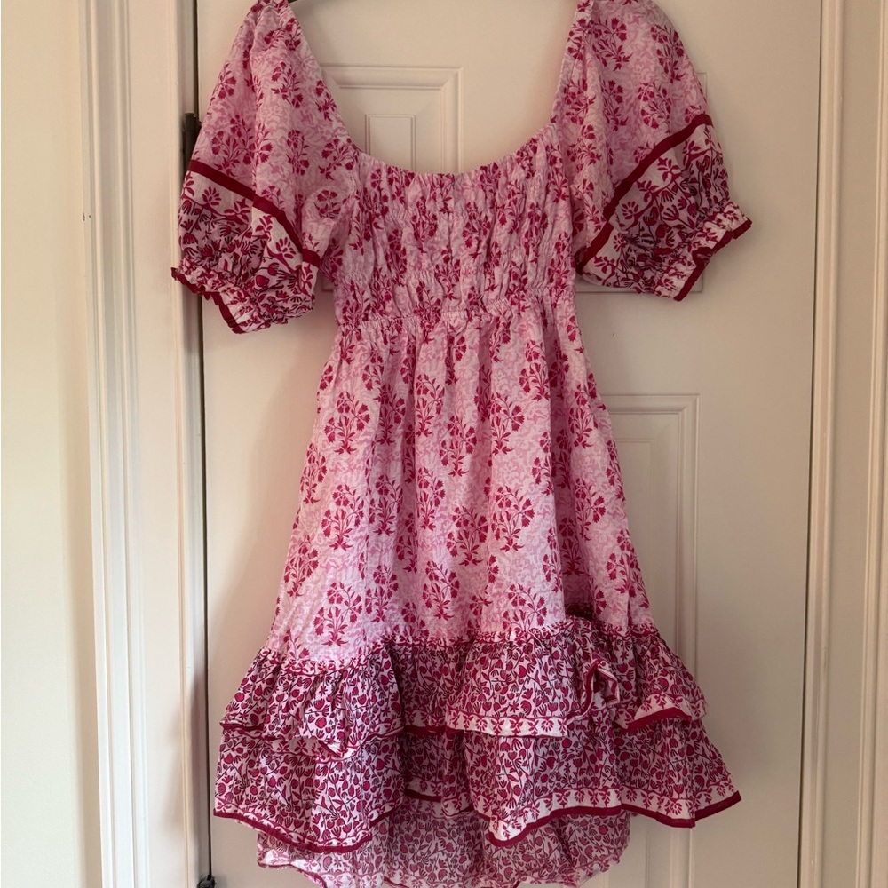 Floral Pink Dress with puff sleeves and tie back
